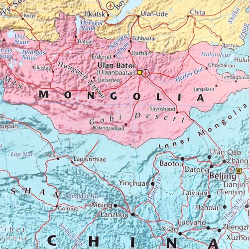 Stor väggkarta över Asien Kina för markering med kartnålar