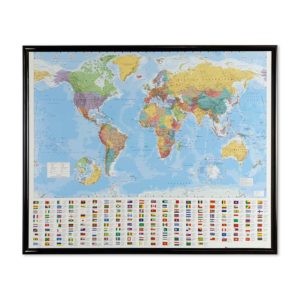 Liten världskarta för markering med nålar svart ram