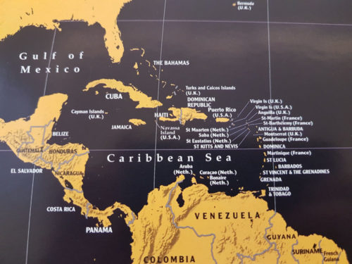 Världskarta Västindien för markering med kartnål för väggen- Kartkungen