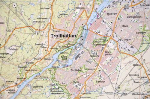 Karta över Trollhättan 90x60 cm - För nålmarkering - Kartkungen