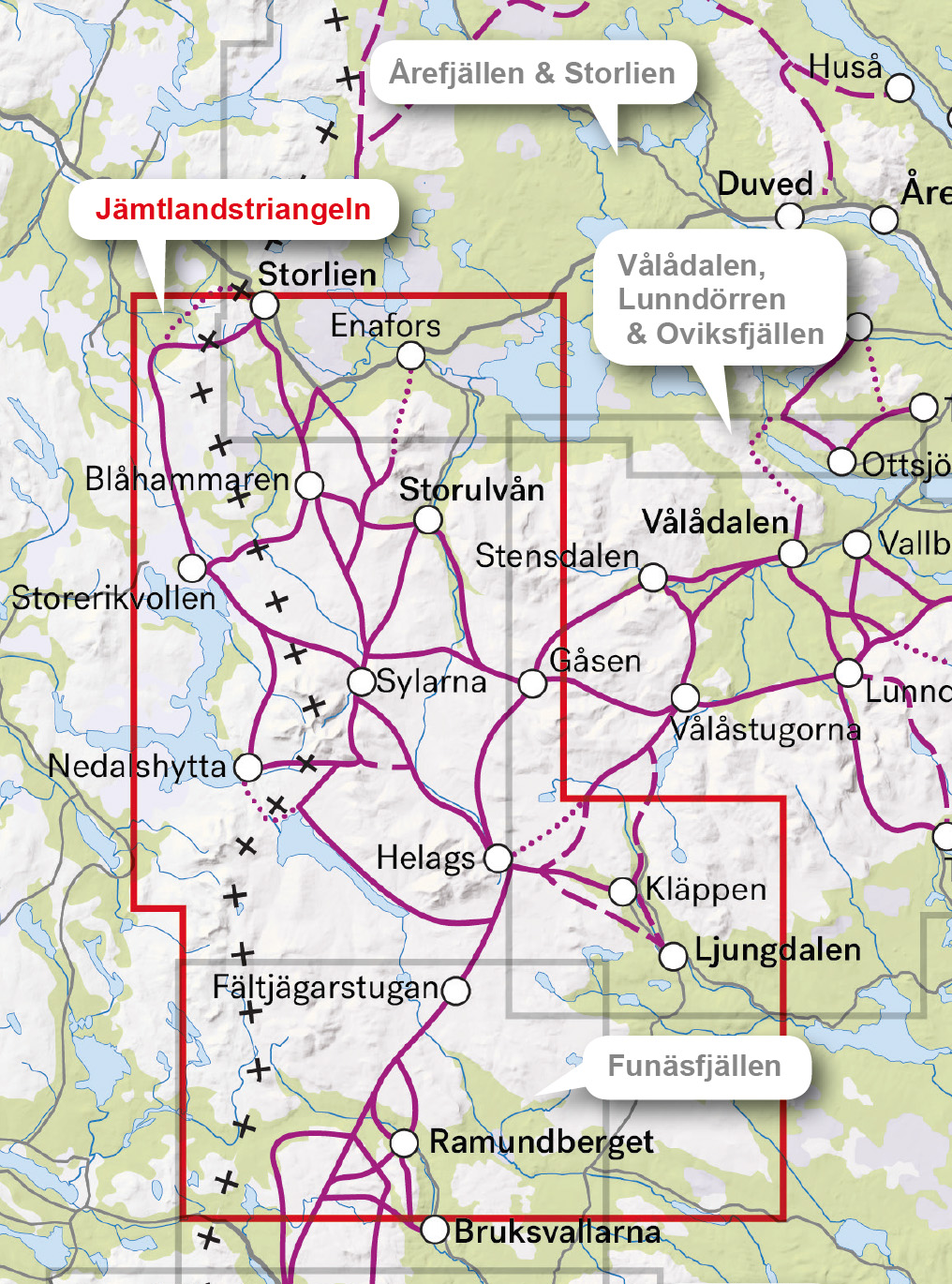 Karta Jämtlandstriangeln - Kartkungen fjällkarta sommar- och vinterleder