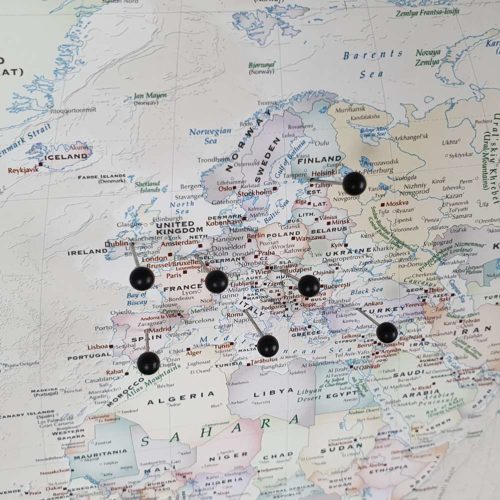 Världskarta för väggen där du kan markera med nålar var du har varit - Kartkungen