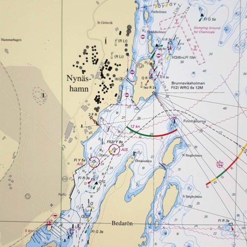 Inramat sjökort över Nynäshamn för vägg