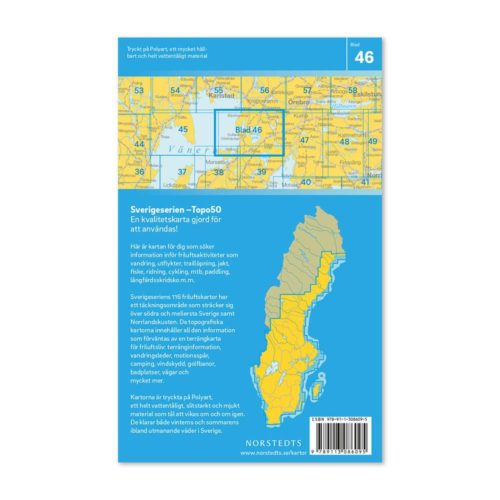 Friluftskarta 46 Laxå 150 000. Kartan täcker även in Bäckhammar, Mullhyttan, Gullspång, Skagern, Finnerödja, Hova och Älgarås. art.nr 9789113086095 (2)