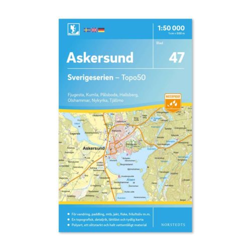 Friluftskarta 47 Askersund 150 000. Kartan täcker även in Fjugesta, Kumla, Pålsboda, Halsberg, Olshammar, Nykyrka och Tjällmo. Art.nr 9789113086101
