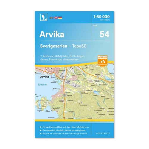 Friluftskarta 54 Arvika Sverigeserien 150 000. Kartan täcker även Västra Ämtervik, Glafsfjorden, Östra Glaskogen, Grums, Svaneholm och Värmlandsbro.art.nr 9789113086170