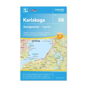 Friluftskarta 56 Karlskoga 150 000. Kartan täcker även Hällefors, Filipstad, Grythyttan, Storfors, Kristinehamn, Degerfors och Kilsbergen. art.nr 9789113086194 (1)