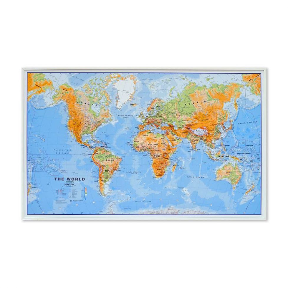 Stor världskarta världen fysisk för nålar - Kartkungen karta med kartnålar