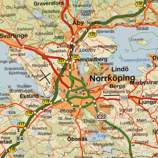 Karta över Östergötlands län för nålar närbild