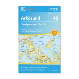 Friluftskarta 42 Arkösund 1:50 000. Kartan täcker även in Södra Nyköping, Oxelösund, S:t Anna & Gryt, Yxnö, Gusum och Valdemarsvik.